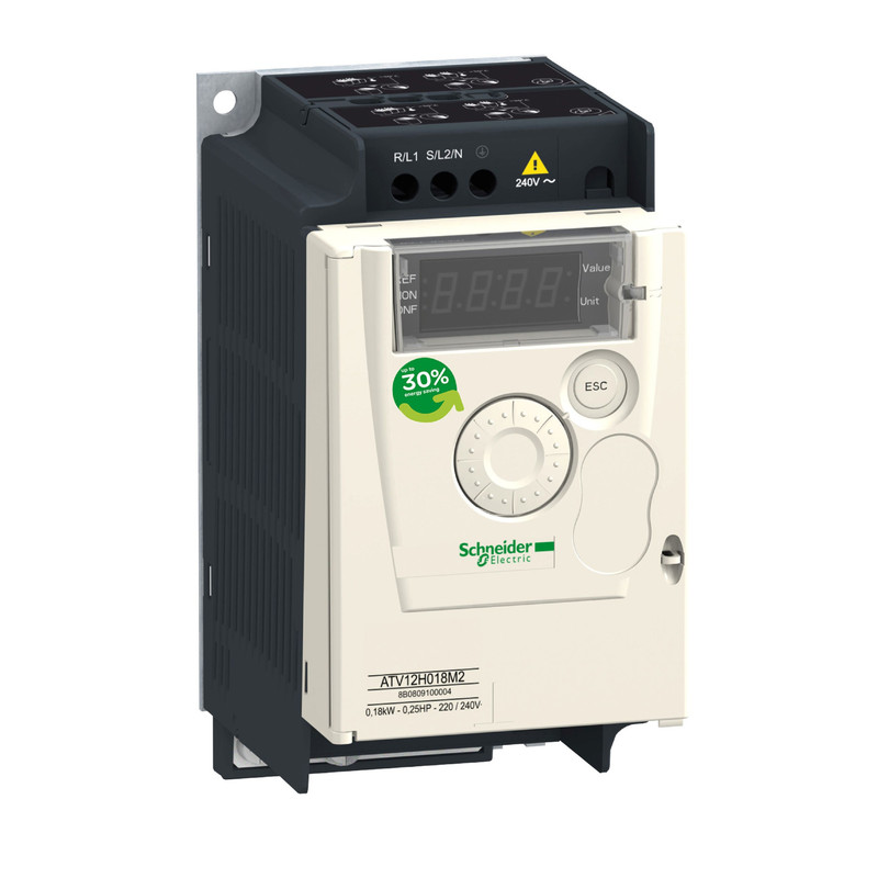 Schneider VFD Altivar 12_ variable speed drive ATV12 - 0.37kW - 0.55hp - 100..120V - 1ph - with heat sink_ [ATV12H037F1]