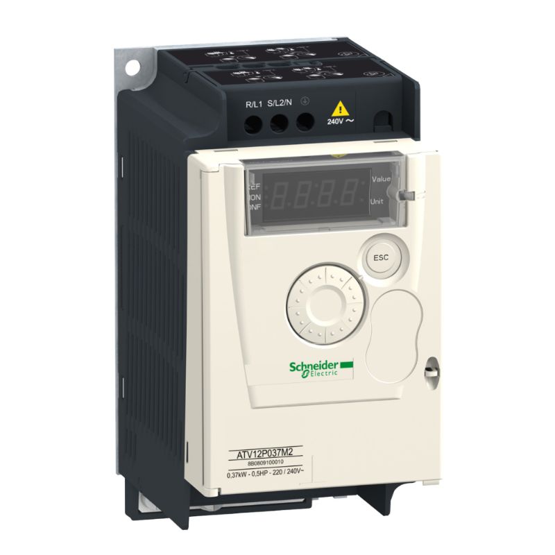 Schneider VFD Altivar 12_ variable speed drive ATV12 - 0.37kW - 0.55hp - 200..240V - 1ph - on base plate_ [ATV12P037M2]