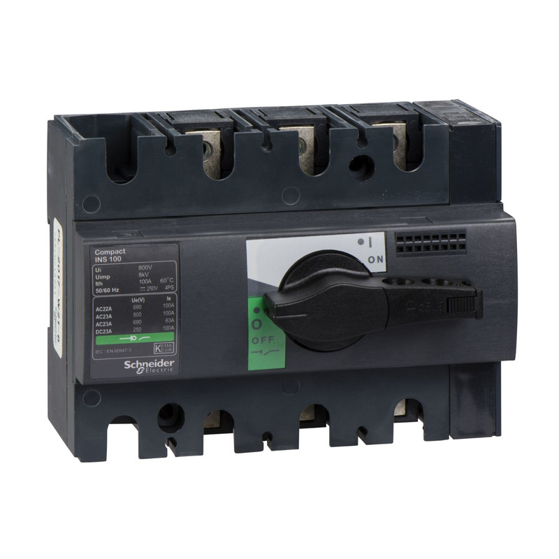 Schneider Breaker Interpact INS/INV_ switch disconnector, Compact INS100 , 100 A, standard version with black rotary handle, 3 poles_ [28908]