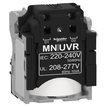 Schneider Breaker Compact NSX_ MN undervoltage release, Compact NSX, rated voltage 220/240 VAC 50/60 Hz, 208/277 VAC 60 Hz, screwless spring terminal connections_ [LV429407]