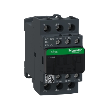 Schneider Breaker TeSys D_ LC1D32BD TeSys D contactor - 3P(3 NO) - AC-3 - <= 440 V 32 A - 24 V DC coil. As the best selling line of contactors in the world, TeSys D offers multi-standard solutions, high reliability with long mechanical and electrical durability for different sizes, along with the most complete accessories in the industry._ [LC1D32BD]