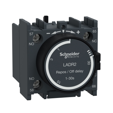 Schneider Breaker TeSys D_ Time delay auxiliary contact block, TeSys D, 1NO + 1NC, off delay 1-30s, front, screw clamp terminals_ [LADR2]