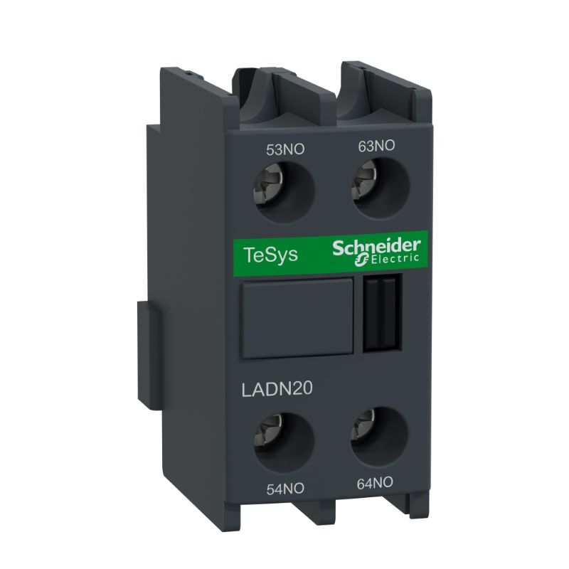 Schneider Breaker TeSys Deca contactors_ Auxiliary contact block, TeSys D, 2NO, front mounting, screw clamp terminals_ [LADN20]