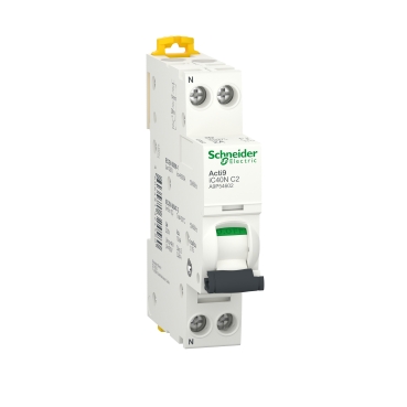 Schneider Breaker Miniature circuit-breaker, Acti9 iC40N, 1P+N, 2 A, C curve, 6000 A (IEC 60898-1), 10 kA (IEC 60947-2)