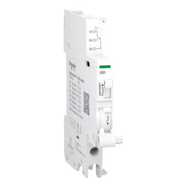 [A9A26907] Schneider Auxiliary contact, Acti9 A9A, iSD, 1 C/O, 100mA to 6A, 24VAC to 415VAC, 24VDC to 130VDC, bottom connection [A9A26907]