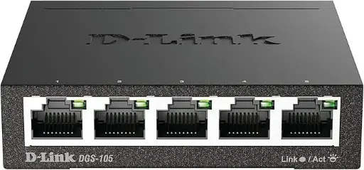 [X002CJN3M7] D-Link 5 Port Gigabit Unmanaged Metal Desktop Switch, Plug and Play (DGS-105) [X002CJN3M7]