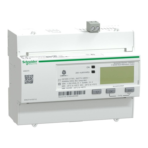 [A9MEM3375] Schneider Meter iEM3000 Series_ iEM3375 energy meter - 125 A - LON - 1 digital I - multi-tariff - MID_ [A9MEM3375]