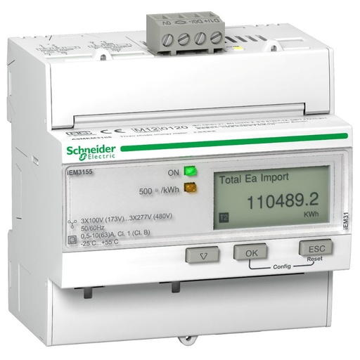 [A9MEM3155] Schneider Meter iEM3000 Series_ iEM3155 energy meter - 63 A - Modbus - 1 digital I - 1 digital O - multi-tariff - MID_ [A9MEM3155]