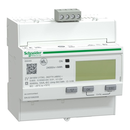 [A9MEM3465] Schneider Meter iEM3000 Series_ iEM3465 energy meter - BACnet - 1 DI - 1 DO - multi-tariff - LVCT_ [A9MEM3465]