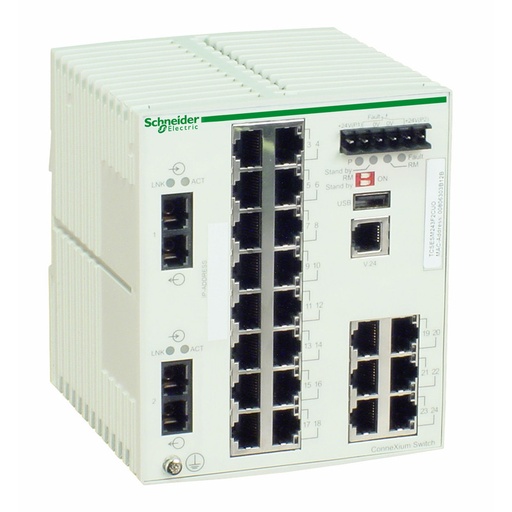 [TCSESM243F2CU0] Schneider Ethernet Switch ConneXium_ ConneXium Managed Switch - 22 ports for copper + 2 ports for fiber optic multimode_ [TCSESM243F2CU0]