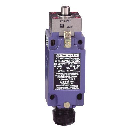 [XCKJ3961H29EX] Schneider Sensors Osiswitch - ATEX D_ Limit switch, Limit switches XC Standard, XCKJ, plunger, 2NC + NO, ATEX/IECEx_ [XCKJ3961H29EX]