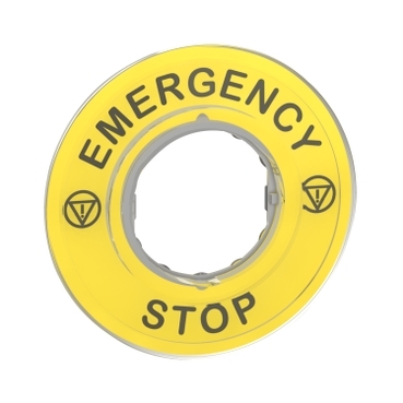 [ZBY9320] Schneider Signaling Harmony XB4_ marked legend Ø60 for emergency stop - EMERGENCY STOP/logo ISO13850_ [ZBY9320]