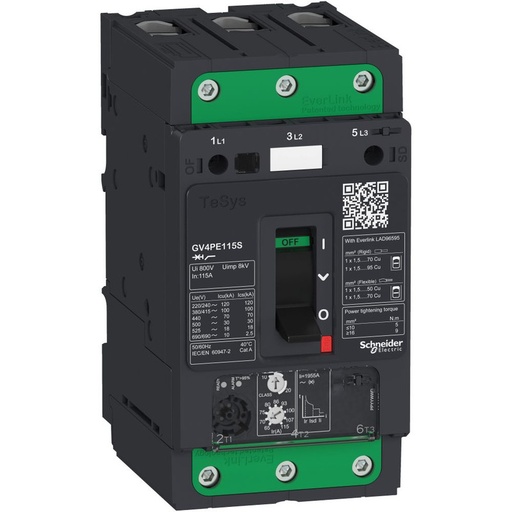 [GV4PE80S] Schneider Motor circuit breaker, TeSys GV4, 3P, 80A, Icu 100kA, thermal magnetic, Everlink terminals