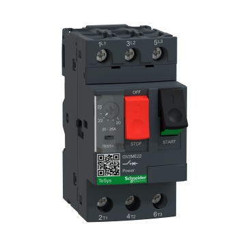 [GV2ME22] Schneider Breaker TeSys GV2_ Motor circuit breaker, TeSys GV2, 3P, 20-25 A, thermal magnetic, screw clamp terminals_ [GV2ME22]