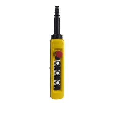 [XACA6713] Schneider Signaling Harmony XAC, Pendant control station, plastic, yellow, 6 push buttons with 1 NO, 1 emergency stop NC